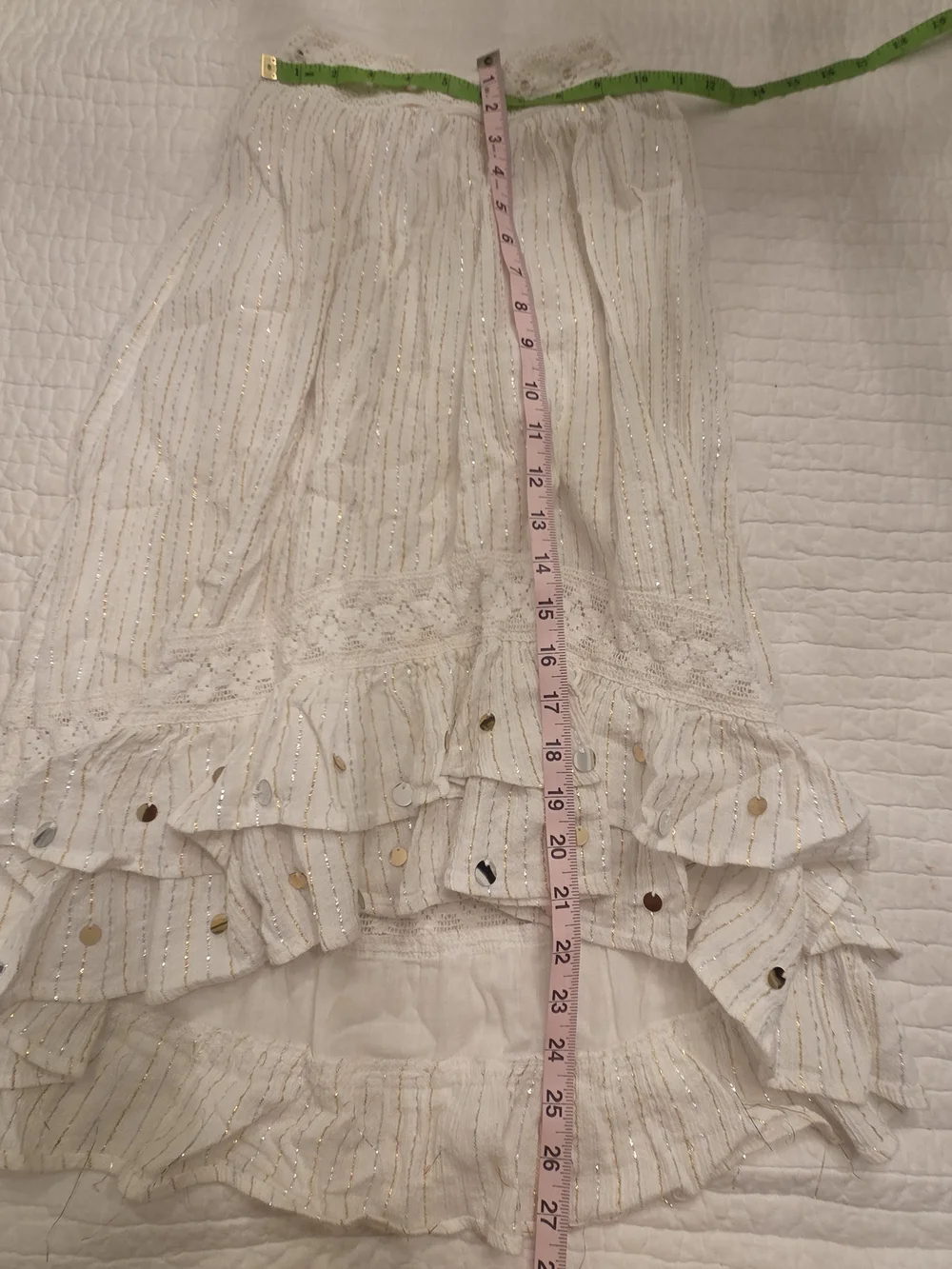 Justice Cream High-Low Tiered Ruffle Skirt with Metallic Thread Size 10